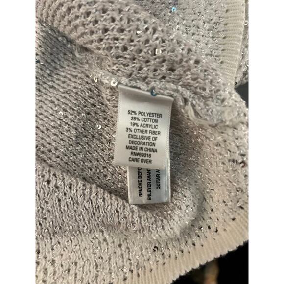 Laura Ashley large ladies white open knit silver sequent pocket zip cardigan - Picture 10 of 10